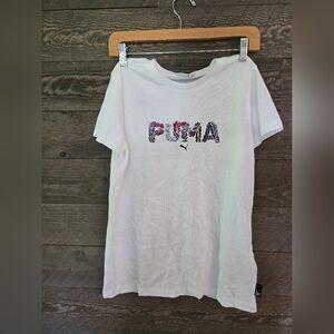 Puma White Short Sleeve Tee Simple Design